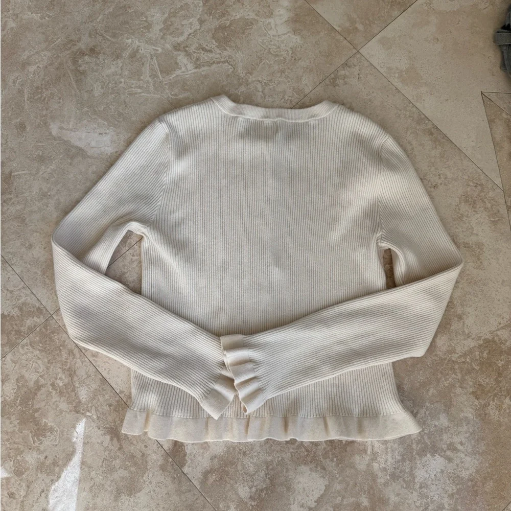 H&M Cream Ruffle-Trimmed Rib-Knit Cardigan - Picture 2 of 4